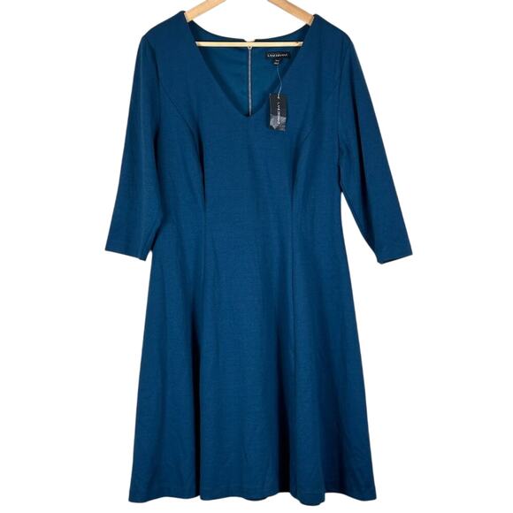 NWT Lane Bryant Fit and Flare Dress Womens 14/16 Blue V-Neck Modest Classic - Picture 1 of 7